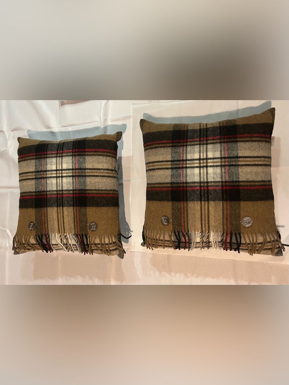 2 BRONTË BY MOON MERINO LAMBSWOOL CAMEL THOMPSON TARTAN PLAID PILlows